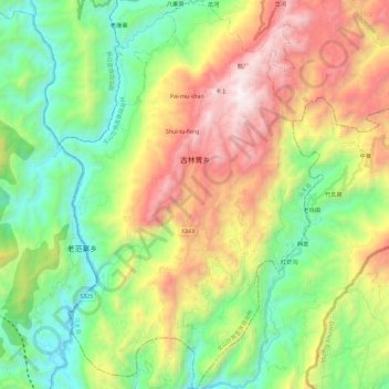 Mapa topográfico 古林箐乡, altitude, relevo