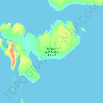 Mapa topográfico Jens Munk Island, altitude, relevo