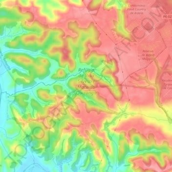 Mapa topográfico Refúgio de Vida Silvestre Mata do Quizanga, altitude, relevo