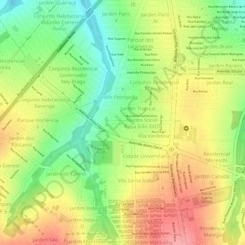 Mapa topográfico Jardim São Jorge, altitude, relevo