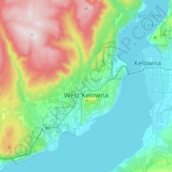 Mapa topográfico West Kelowna, altitude, relevo
