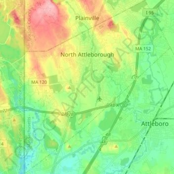 Mapa topográfico North Attleborough, altitude, relevo