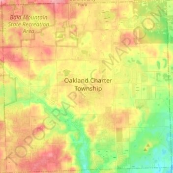 Mapa topográfico Oakland Charter Township, altitude, relevo