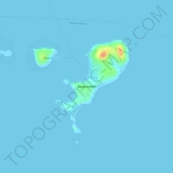 Mapa topográfico Bayas Island, altitude, relevo