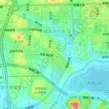 Mapa topográfico 咸嘉湖街道, altitude, relevo