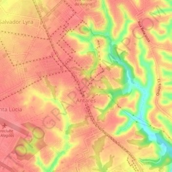 Mapa topográfico Antares, altitude, relevo