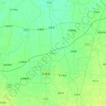 Mapa topográfico 巨鹿县, altitude, relevo