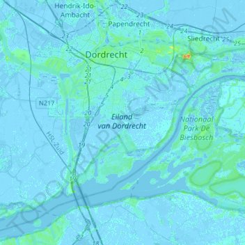 Mapa topográfico Dordrecht, altitude, relevo