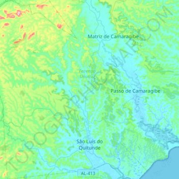 Mapa topográfico São Luís do Quitunde, altitude, relevo