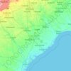 Mapa topográfico Carolina del Sur, altitude, relevo