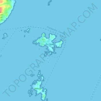 Mapa topográfico Îles Lavezzi, altitude, relevo
