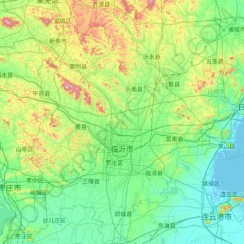 Mapa topográfico 临沂市, altitude, relevo