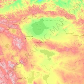 Mapa topográfico Uvs, altitude, relevo
