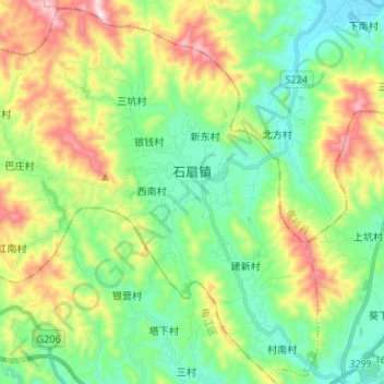 Mapa topográfico 石扇镇, altitude, relevo