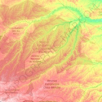 Mapa topográfico Sena Madureira, altitude, relevo