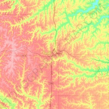 Mapa topográfico Clarke County, altitude, relevo