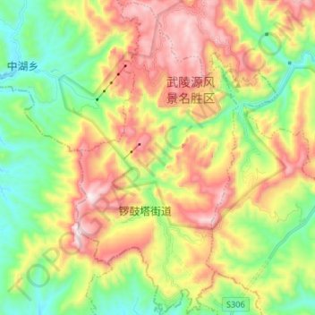 Mapa topográfico 锣鼓塔街道, altitude, relevo
