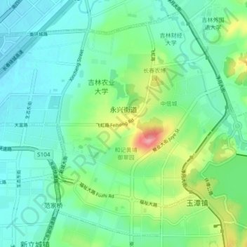 Mapa topográfico 永兴街道, altitude, relevo