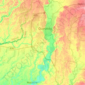 Mapa topográfico Quevedo, altitude, relevo