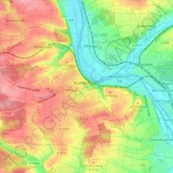 Mapa topográfico Bad Wimpfen, altitude, relevo