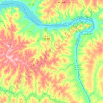 Mapa topográfico Paulo de Faria, altitude, relevo