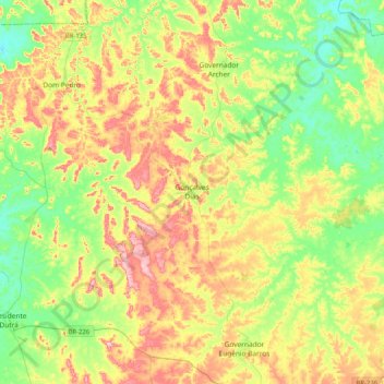 Mapa topográfico Gonçalves Dias, altitude, relevo