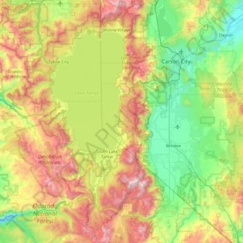 Mapa topográfico Lake Tahoe Basin Management Unit, altitude, relevo