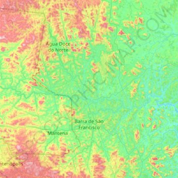 Mapa topográfico Barra de São Francisco, altitude, relevo