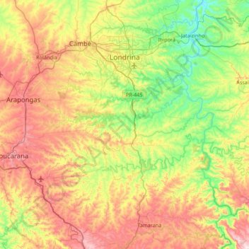 Mapa topográfico Londrina, altitude, relevo