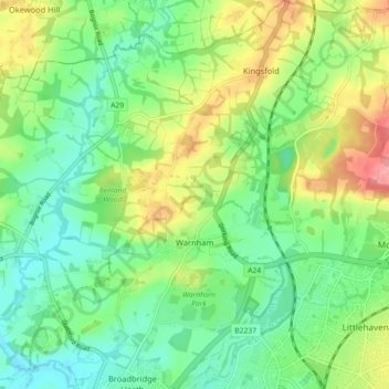 Mapa topográfico Warnham, altitude, relevo