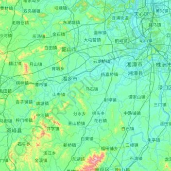 Mapa topográfico 湘潭市, altitude, relevo
