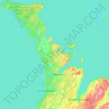 Mapa topográfico Bruce Peninsula, altitude, relevo