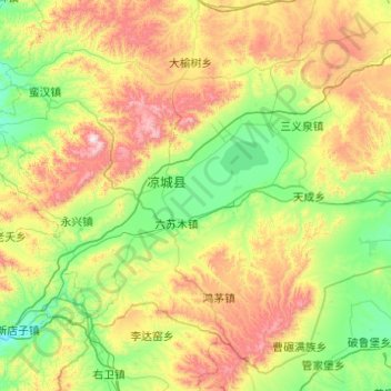 Mapa topográfico 凉城县, altitude, relevo