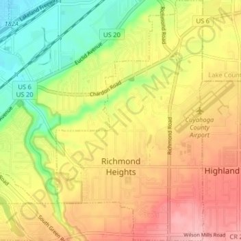 Mapa topográfico Richmond Heights, altitude, relevo