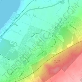 Mapa topográfico Culloden, altitude, relevo