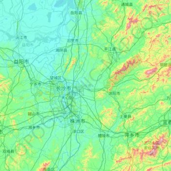 Mapa topográfico Changsha, altitude, relevo