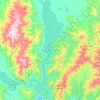Mapa topográfico Lake Benmore, altitude, relevo