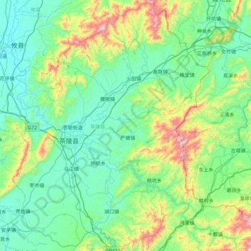 Mapa topográfico 茶陵县, altitude, relevo