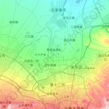 Mapa topográfico 新市区, altitude, relevo