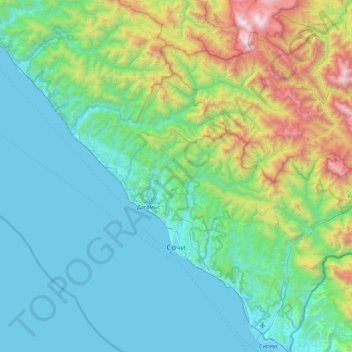 Mapa topográfico Sotchi, altitude, relevo