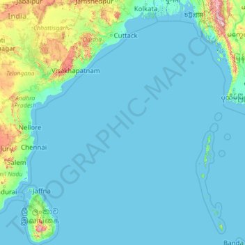 Mapa topográfico Bay of Bengal, altitude, relevo