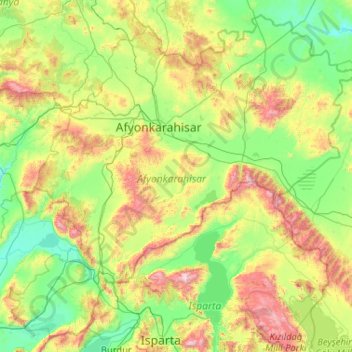 Mapa topográfico Afyonkarahisar, altitude, relevo