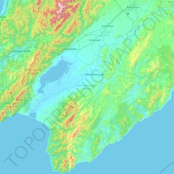 Mapa topográfico South Wairarapa District, altitude, relevo