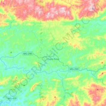 Mapa topográfico Ouro Fino, altitude, relevo