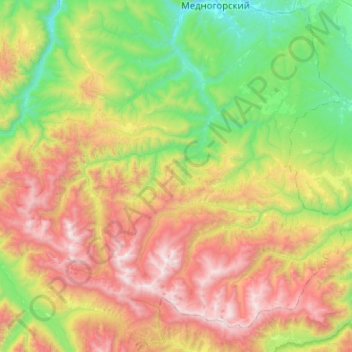 Mapa topográfico Урупское сельское поселение, altitude, relevo