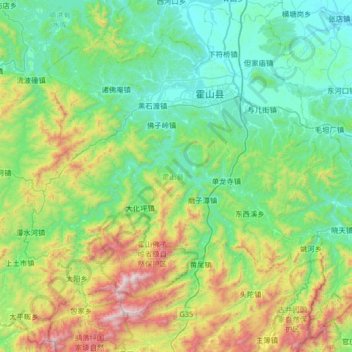 Mapa topográfico 霍山县, altitude, relevo
