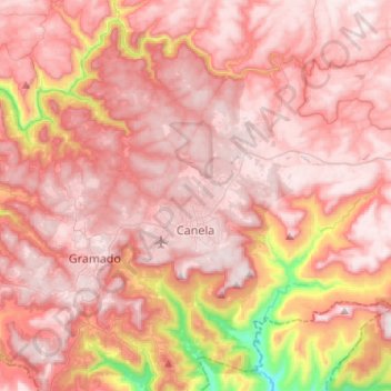 Mapa topográfico Canela, altitude, relevo