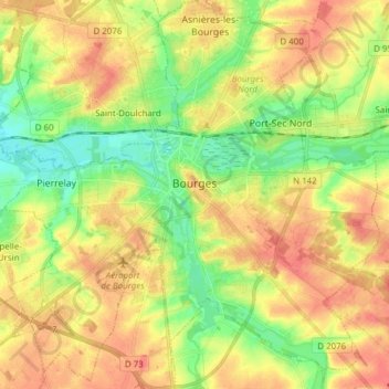 Mapa topográfico Bourges, altitude, relevo