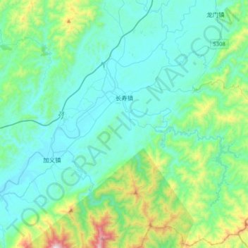 Mapa topográfico 长寿镇, altitude, relevo