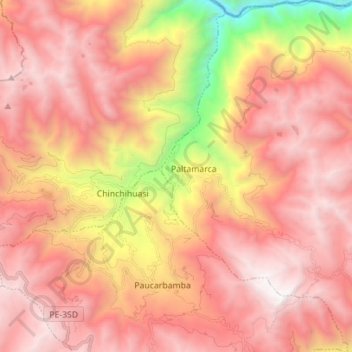Mapa topográfico Pachamarca, altitude, relevo